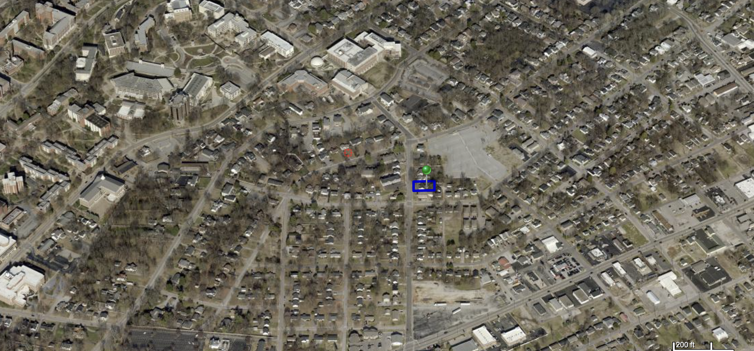 Wide aerial oblique view showing 708 Cabell Drive and the surrounding WKU area